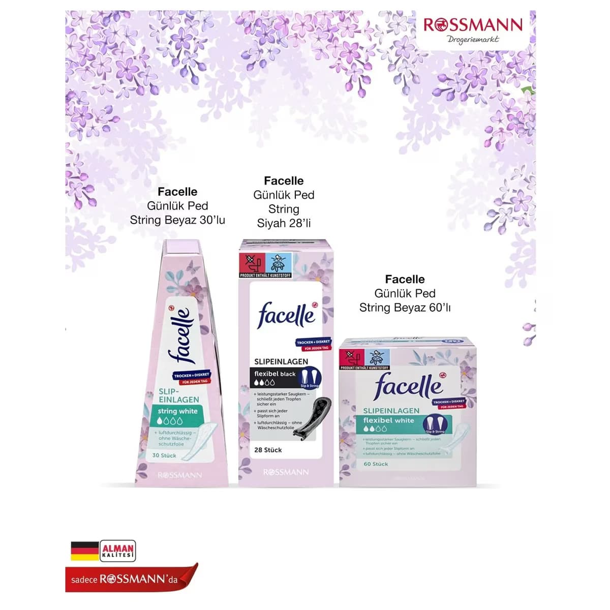 Facelle Günlük Ped String Slip Siyah 28'li 2