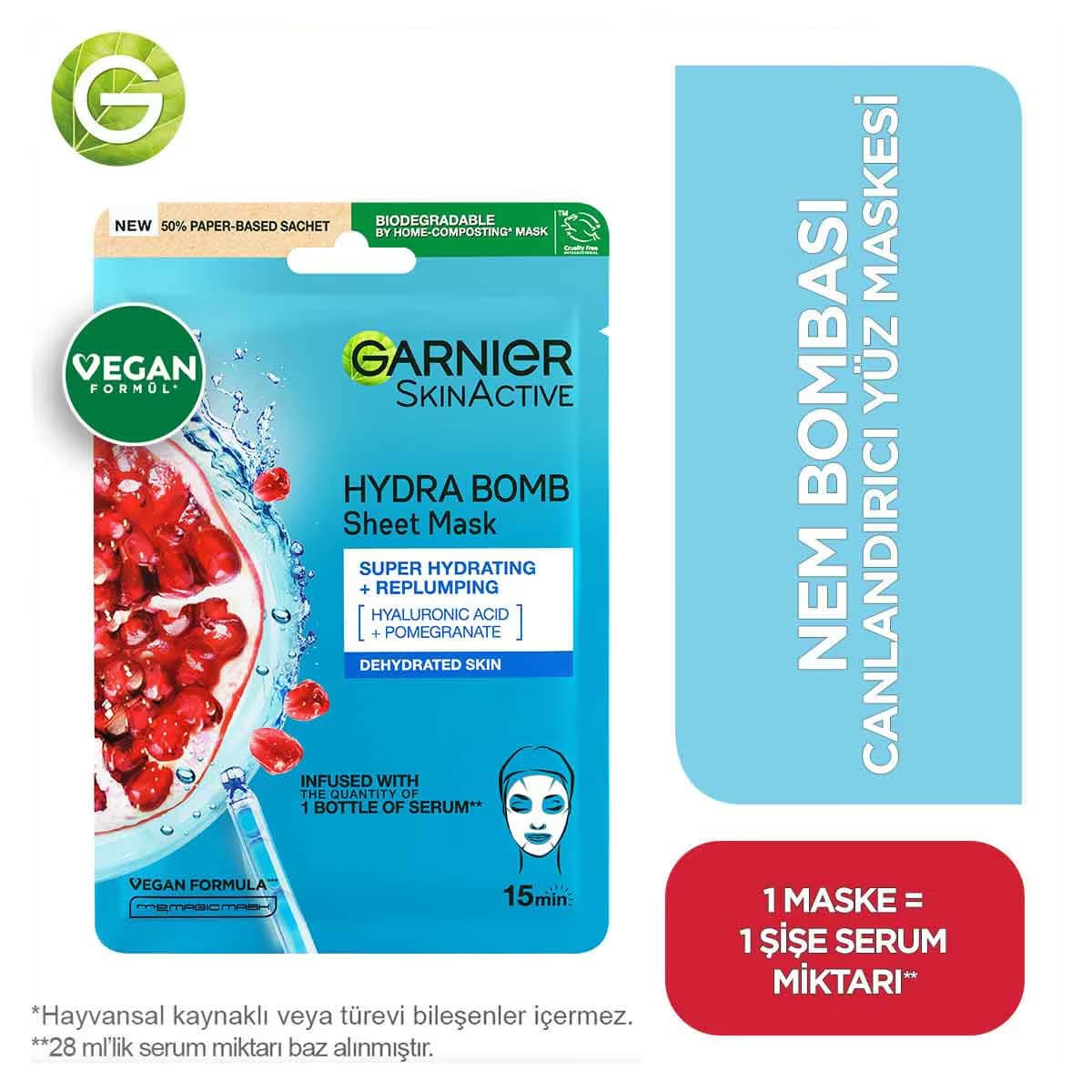 Garnier Nem Bombası Kağıt Maske Nar Özü 5