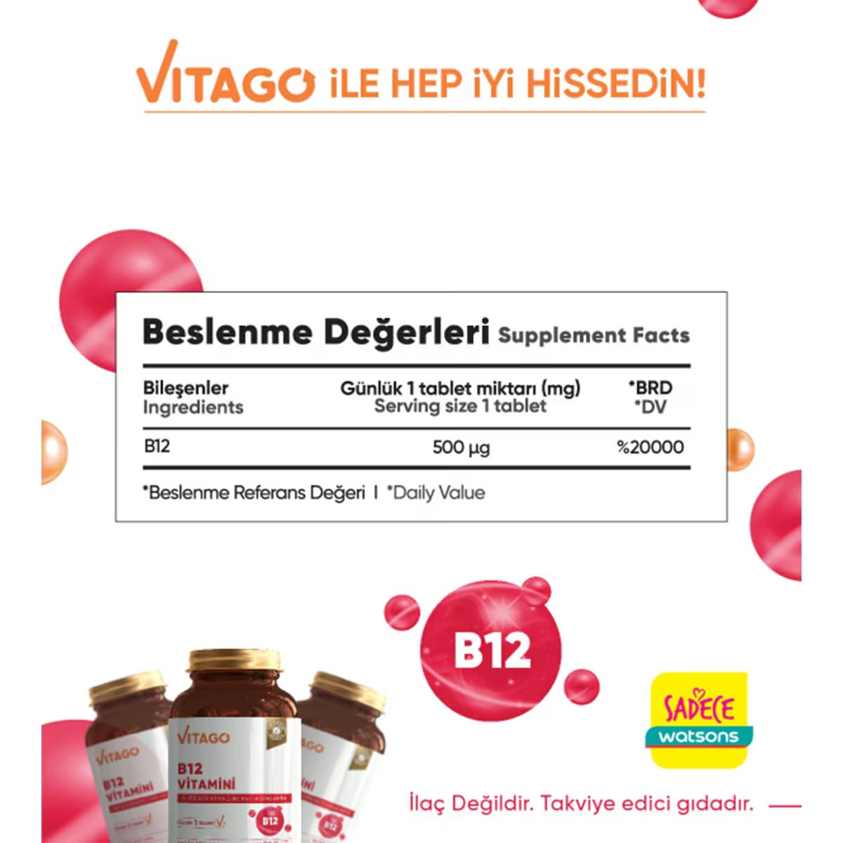 Vitago Vitamin B12 500 Mcg Tablet 60'lı 3