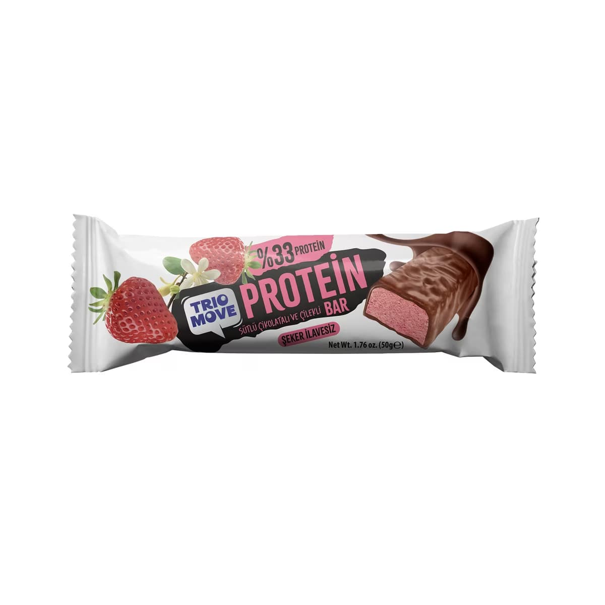 Trio Move Çikolata Kaplı %33 Proteinli Sütlü Çikolatalı ve Çilekli Bar 50 gr - Gratis