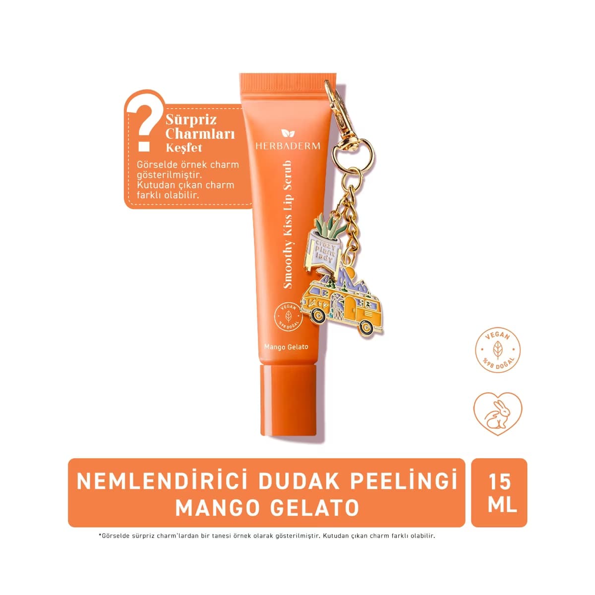 Herbaderm Dudak Peelingi Mango Aromalı 15 ml (Charm Hediyeli) - Gratis