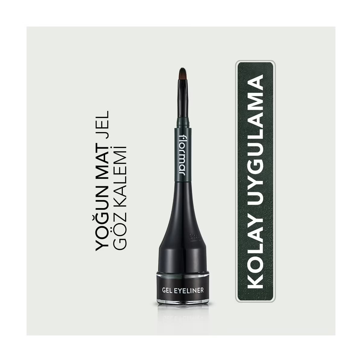 Flormar Yoğun Pigmentli Mat Bitişli Kendinden Fırçalı Jel Eyeliner 004 Green Forest - Gratis