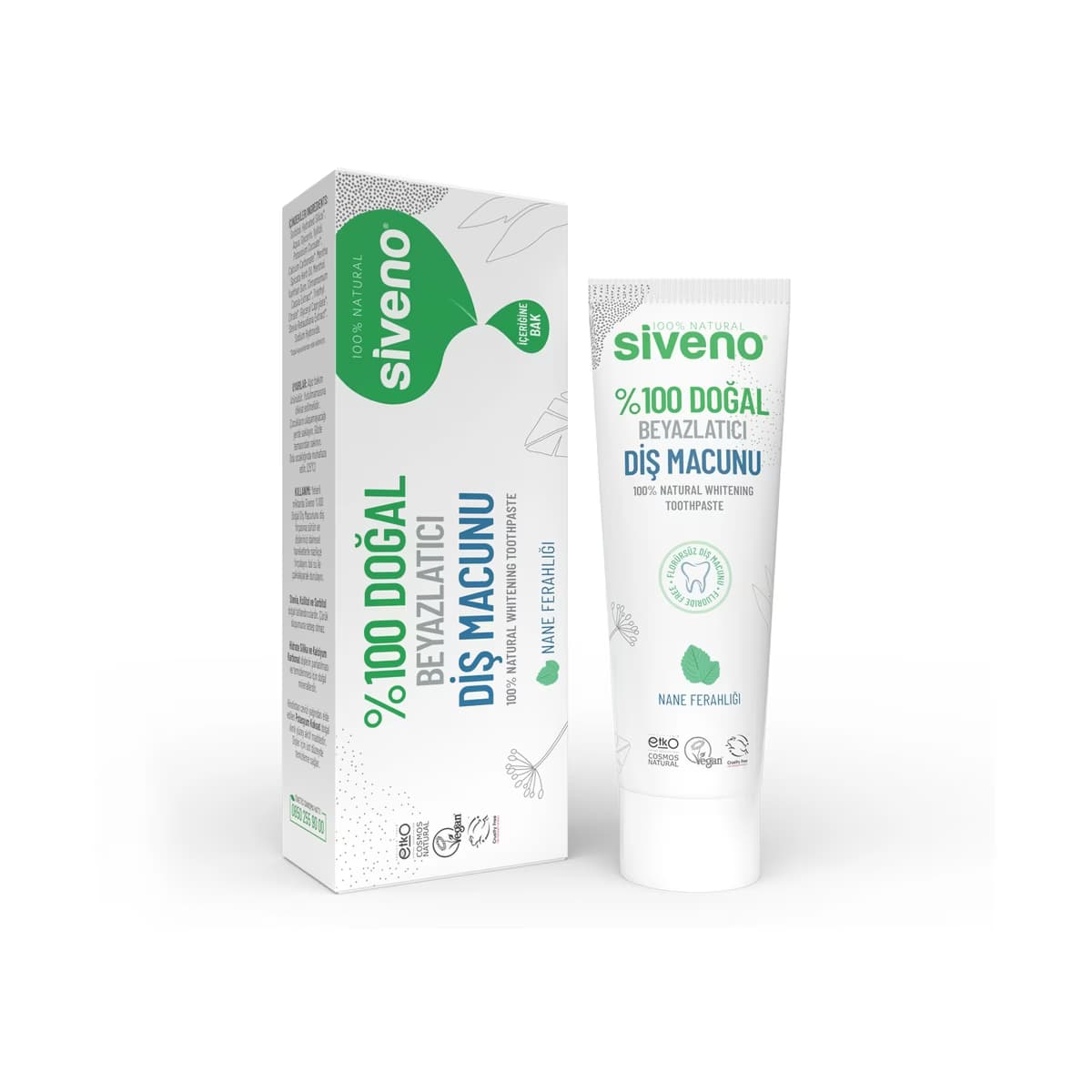 Siveno %100 Doğal Diş Macunu Beyazlatıcı Nane Ferahlığı Florürsüz 65 gr - Gratis