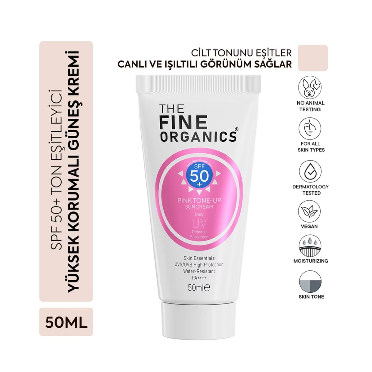 The Fine Organics SPF+50 Ton Eşitleyici Yüksek Korumalı Pembe Güneş Kremi 50 ml - Gratis
