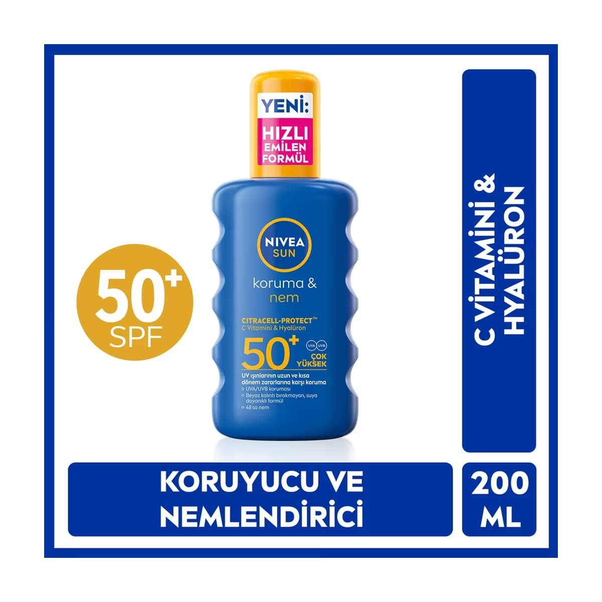 Nivea Sun SPF50 Yüksek Güneş Koruyucu ve Nemlendirici Vücut Spreyi 200 ml - Gratis