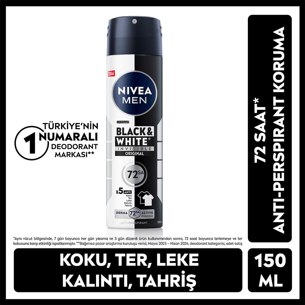 Nivea Men Erkek Sprey Deodorant Black&White Invisible Original 150 ml