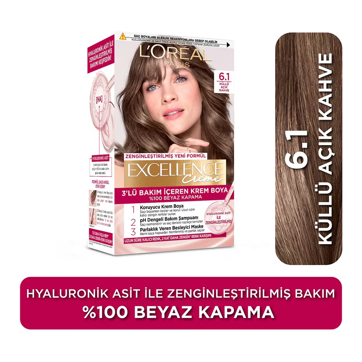 L'Oreal Paris Excellence Küllü Açık Kahve Saç Boyası 6.1