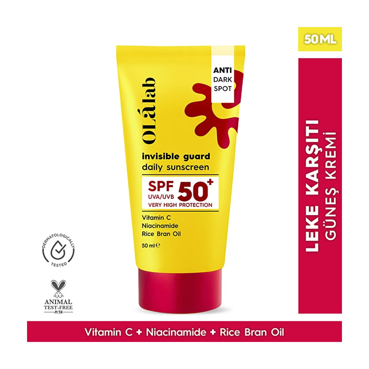 Olalab C Vitaminli Leke Karşıtı SPF 50+ Yüksek UV Korumalı Yüz Güneş Kremi 50 ml - Gratis
