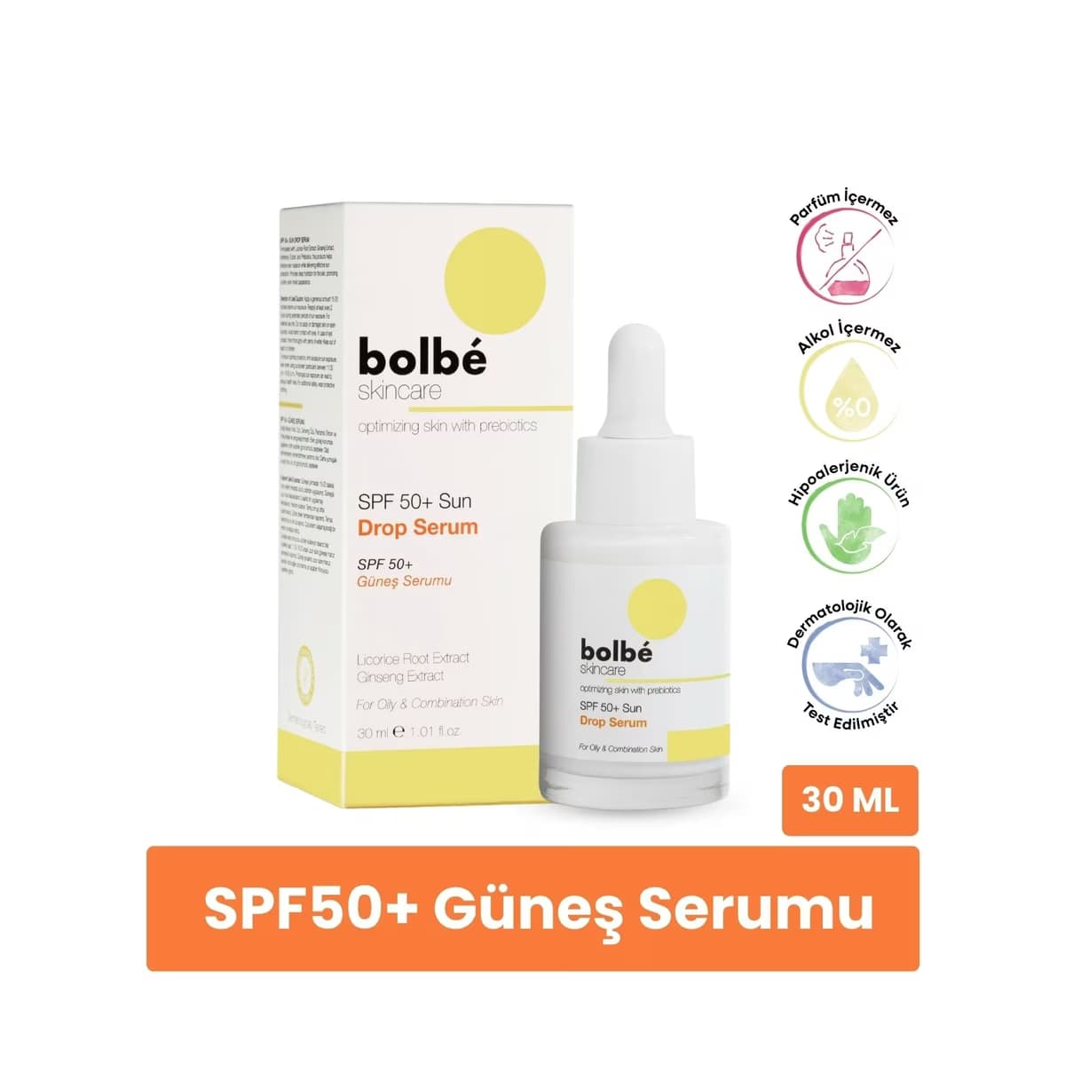 Bolbe SPF+50 Sun Drop Yüksek Korumalı Leke Karşıtı ve Günlük Güneş Serumu 30 ml (Invisible Sun Fluid) - Gratis