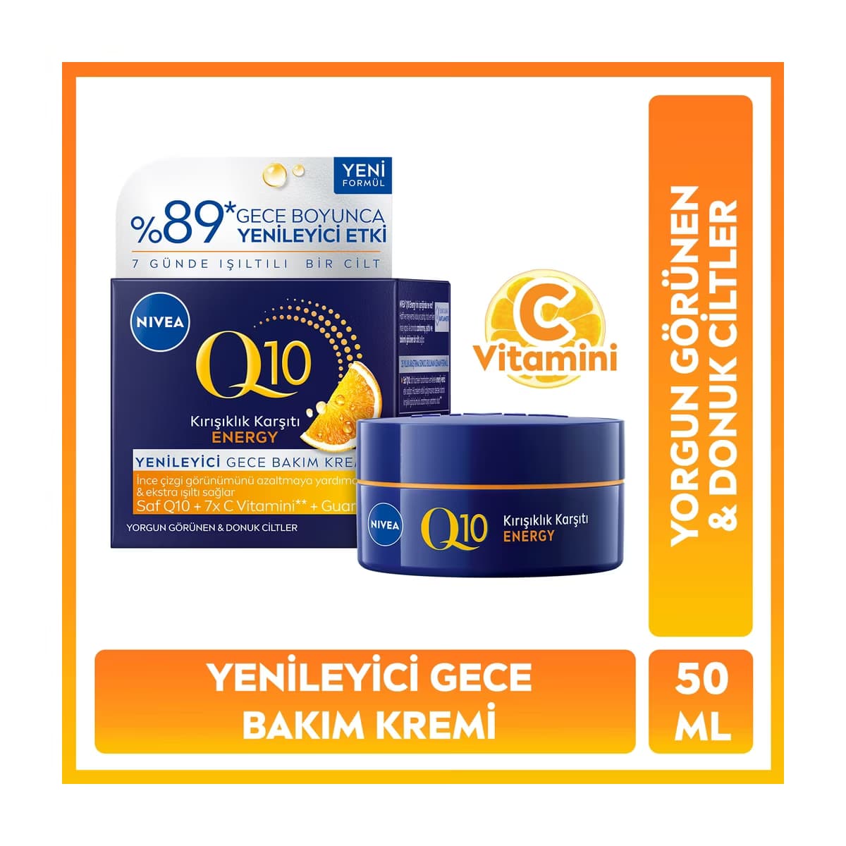Nivea Q10 Energy C Vitamini Kırışıklık Karşıtı Nemlendirici Gece Bakım Kremi 50 ml - Gratis