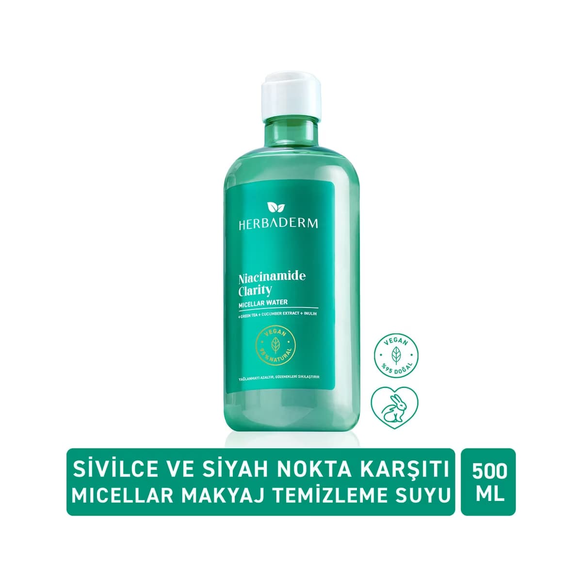 Herbaderm Niacinamide Clarity Akne Karşıtı Micellar Makyaj Temizleme Suyu 500 ml - Gratis