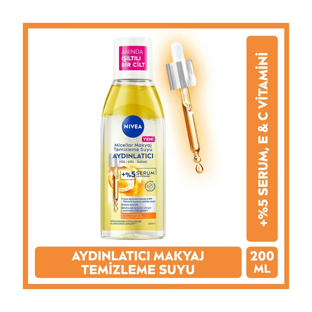 Nivea Serum Etkili Aydınlatıcı Micellar Makyaj Temizleme Suyu 200 ml - Gratis