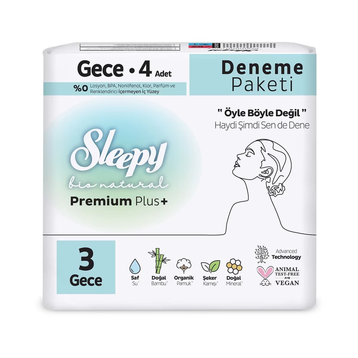 Sleepy Bio Naturel Premium Plus+ Gece Hijyenik Ped 4 Adet (Boy 3) - Gratis