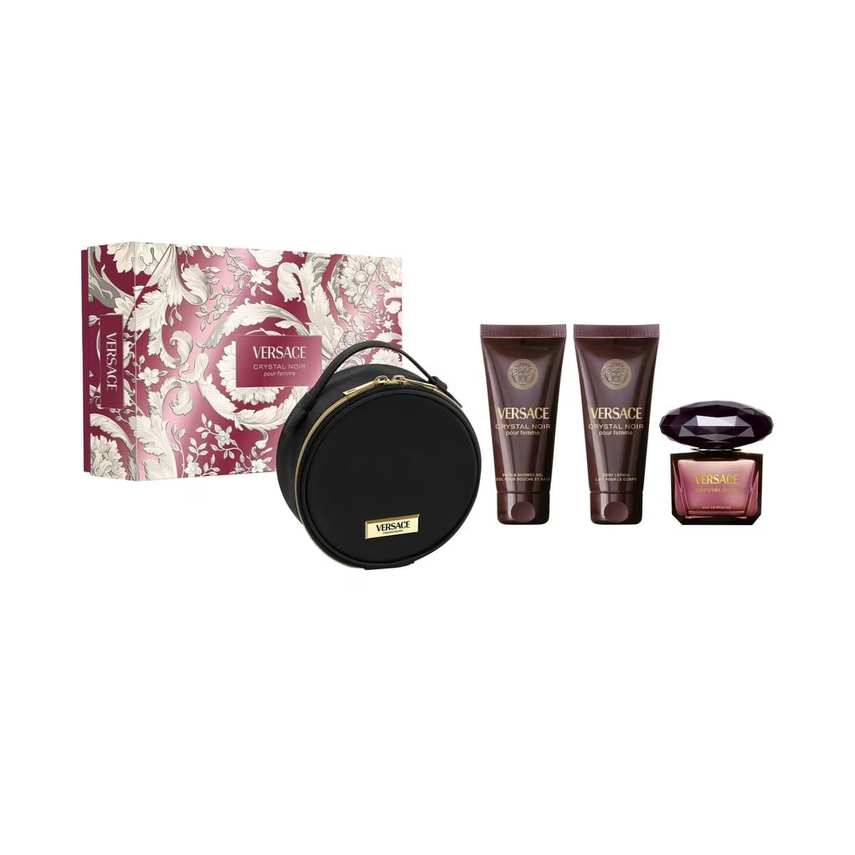 Versace Crystal Noir EDP Kadın Parfüm Seti (Parfüm 90 ml + Duş Jeli 100 ml + Vücut Losyonu 100 ml + Çanta) - Gratis