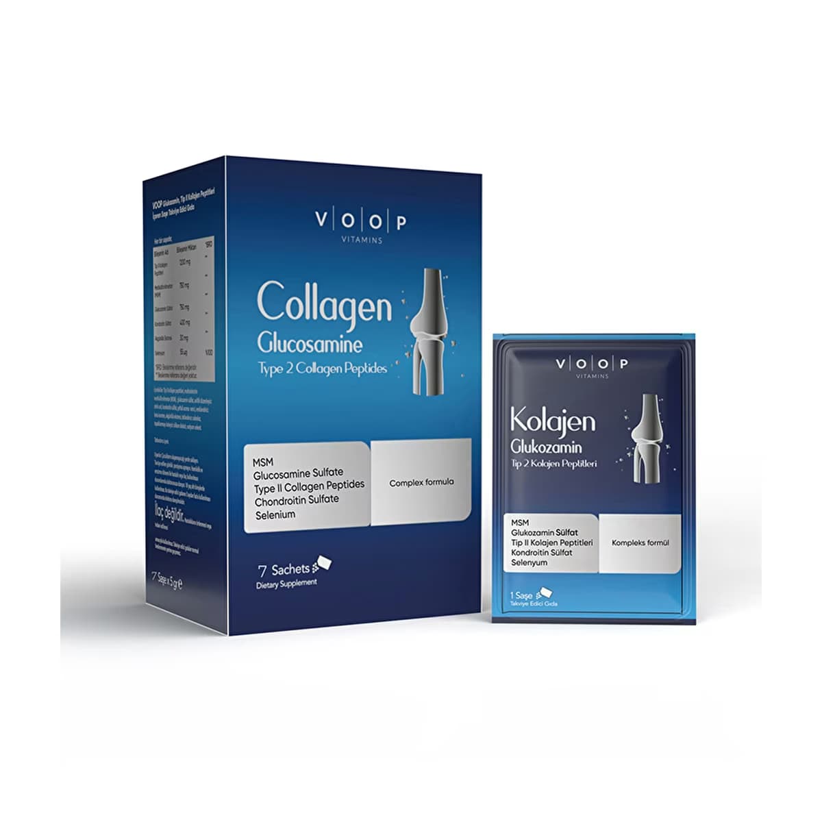 Voop Collagen Glukozamin, Tip II Kolajen Peptitleri 7 Saşe - Gratis