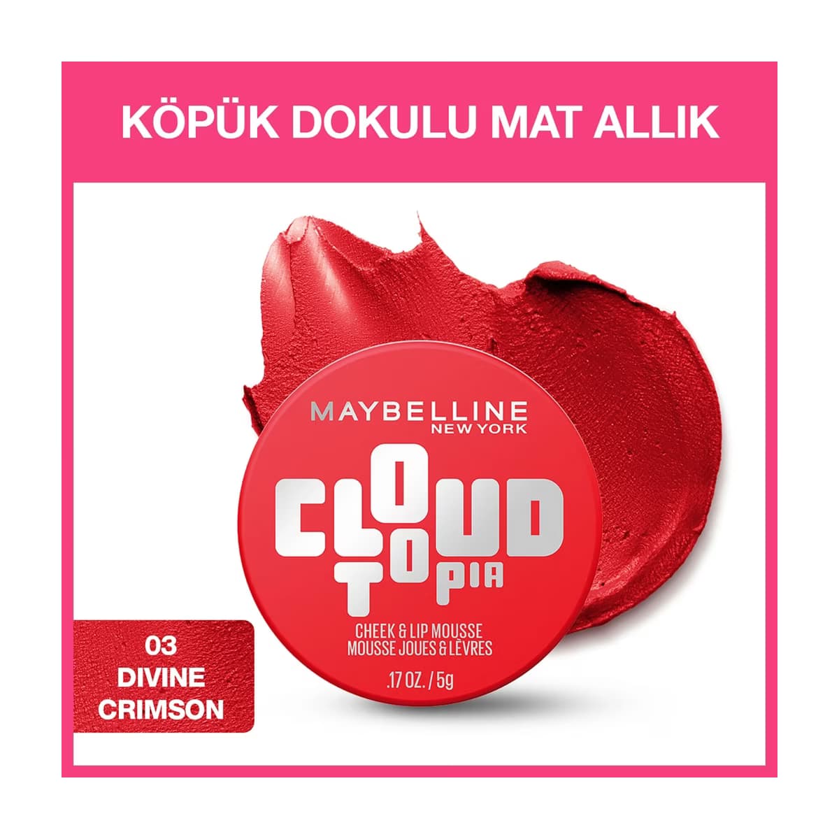 Maybelline New York Cloudtopia Köpük Dokulu Mat Allık 03 Divine Crimson - Gratis