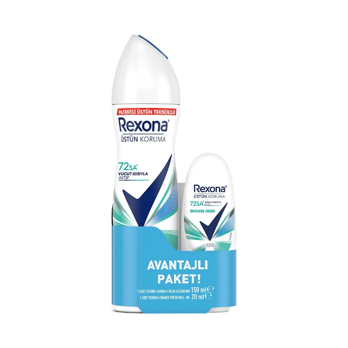 Rexona Shower Fresh Üstün Koruma Kadın Sprey Deodorant 150 ml + Roll On 20 ml - Gratis