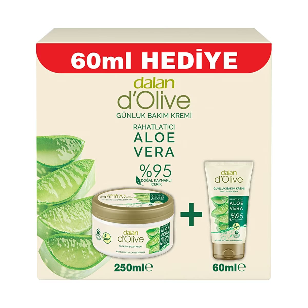 Dalan D'Olive Aloe Vera El & Vücut Kremi Seti 250 ml + 60 ml - Gratis