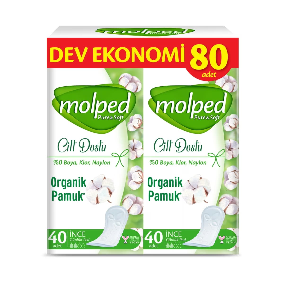 Molped Pure & Soft Dev Ekonomi İnce Günlük Ped Paketi 80'li - Gratis