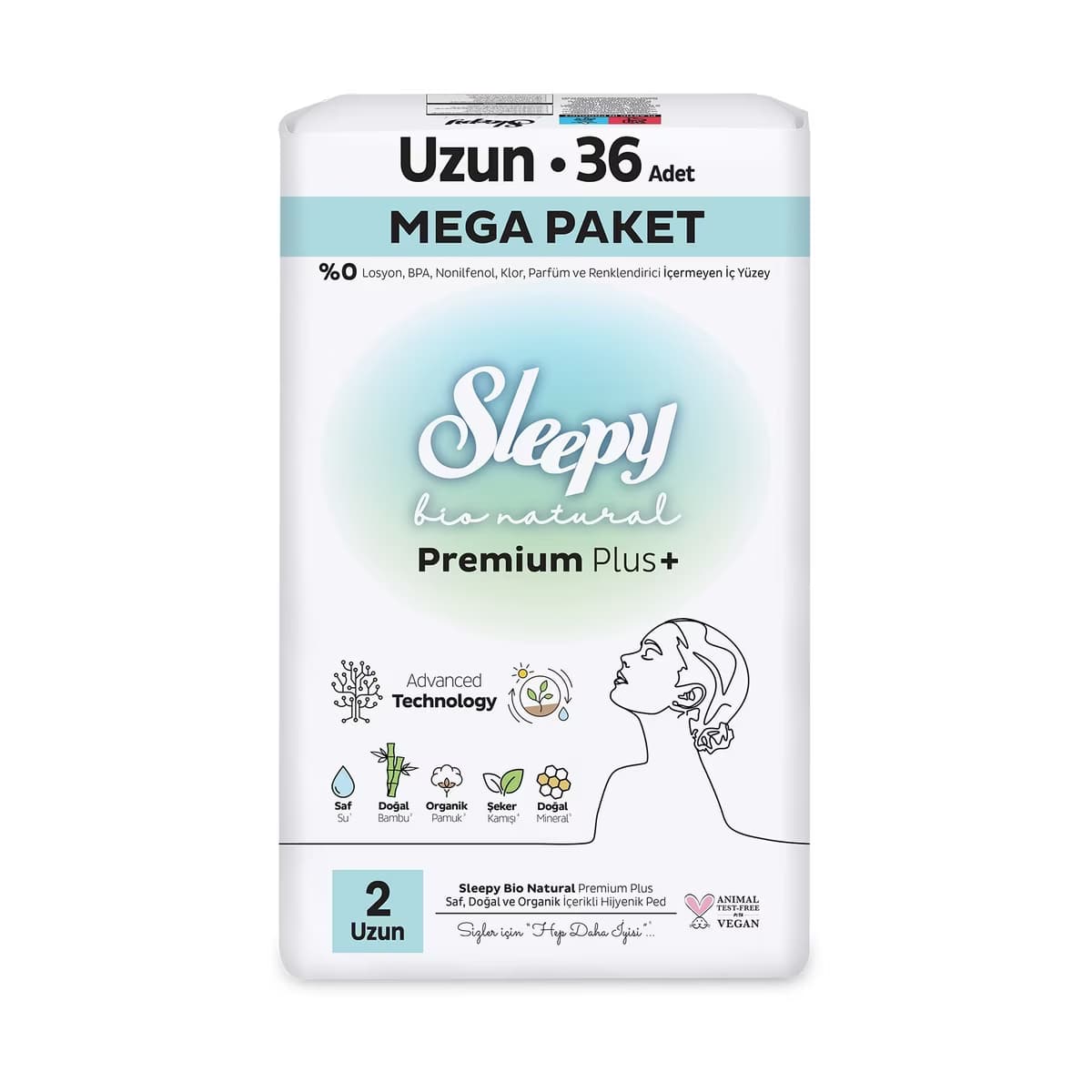 Sleepy Bio Natural Premium Plus+ (Boy 2) Mega Uzun Hijyenik Ped 36'lı - Gratis