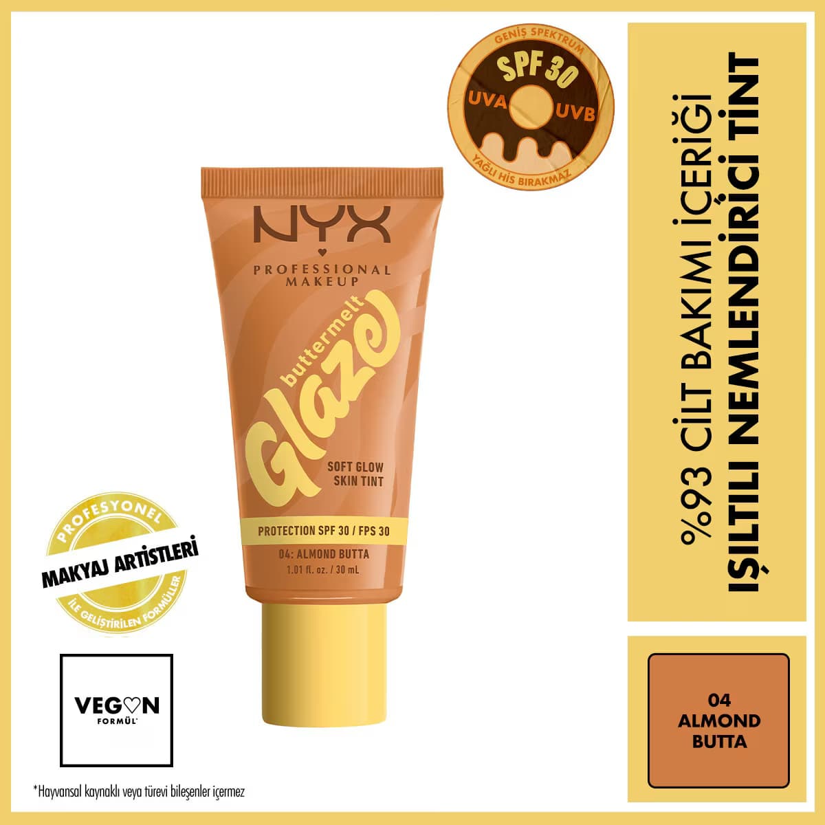 Nyx Professional Makeup Buttermelt Glaze Işıltılı Nemlendirici Tint 04 Almond Butta
