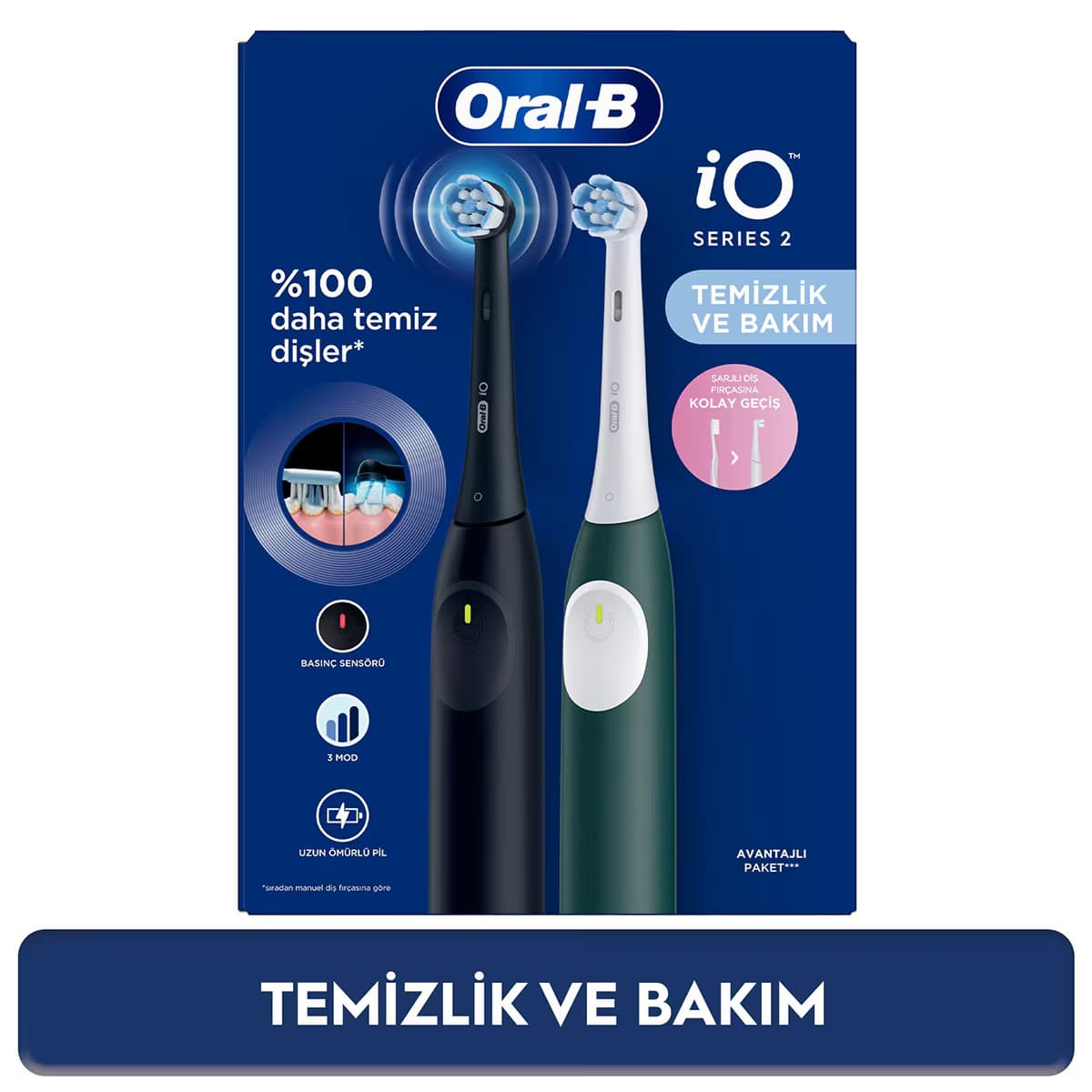 Oral-B iO 2 Şarjlı Diş Fırçası Seti 2'li Gece Siyahı / Yeşil