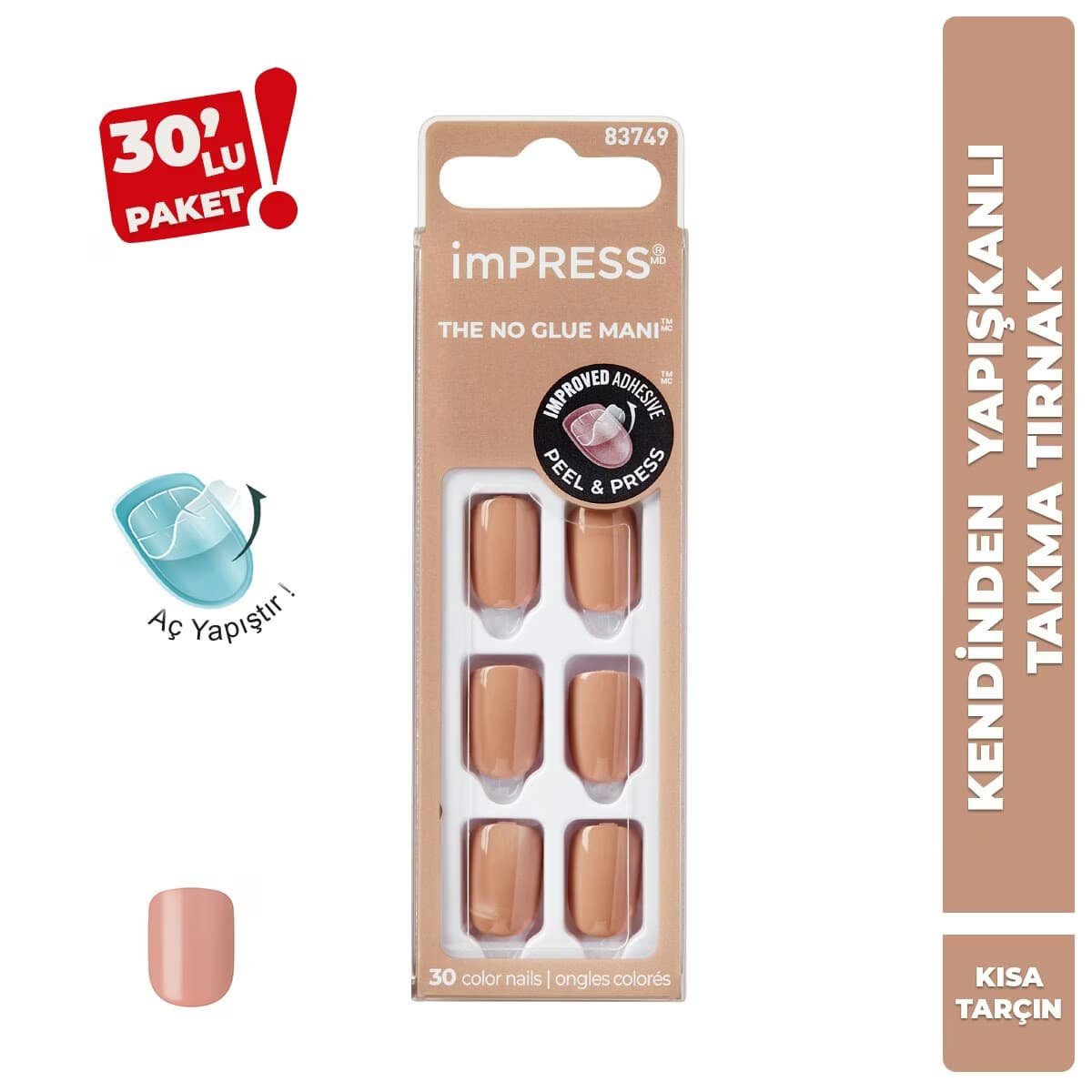 Kiss Impress Color Kendinden Yapışkanlı Takma Tırnak Kısa Bej 010