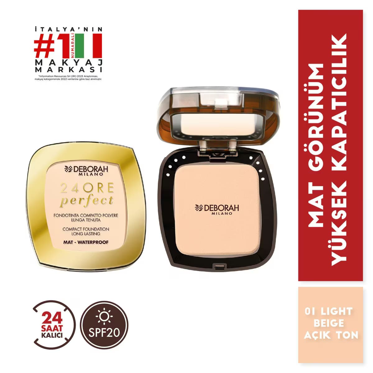 Deborah 24Ore Compact Long Lasting Fondöten 01G L.Beige