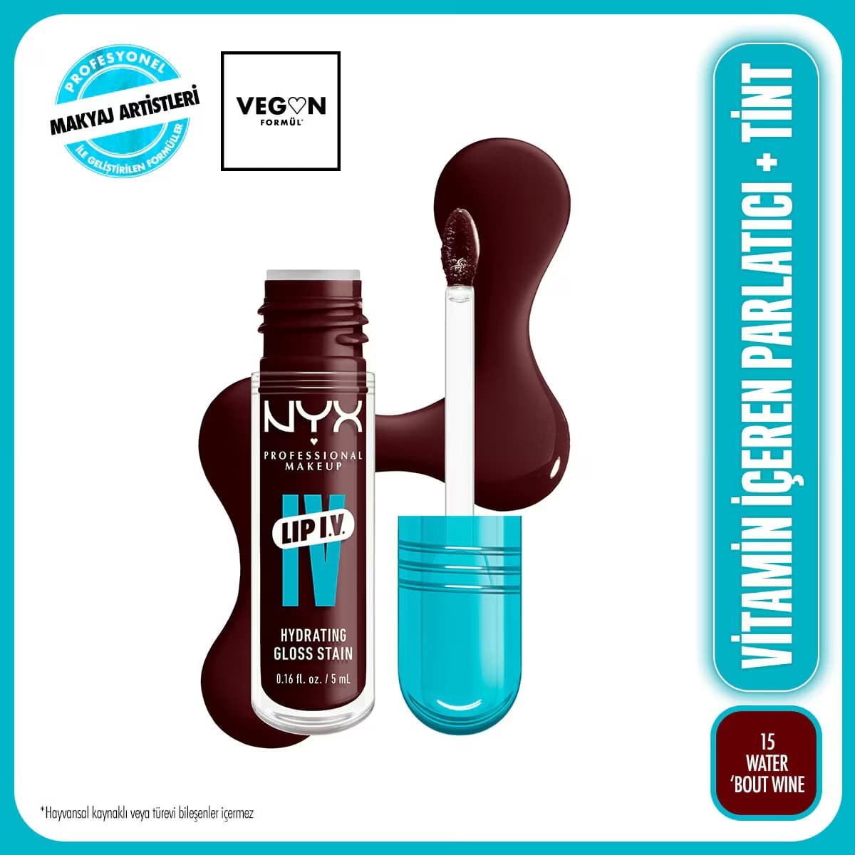Nyx Professional Make Up Lip IV Dudak Parlatıcısı Tint Water Bout Wine