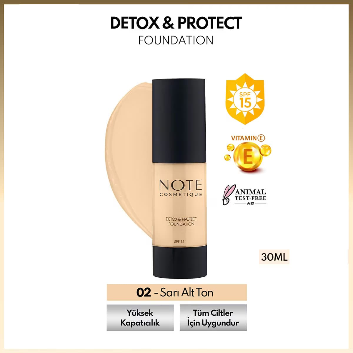 Note Detox Protect Fondöten No: 02 Natural Beige
