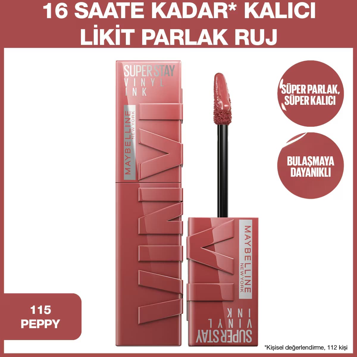 Maybelline New York Super Stay Vinyl Ink Likit Parlak Ruj 115 Peppy