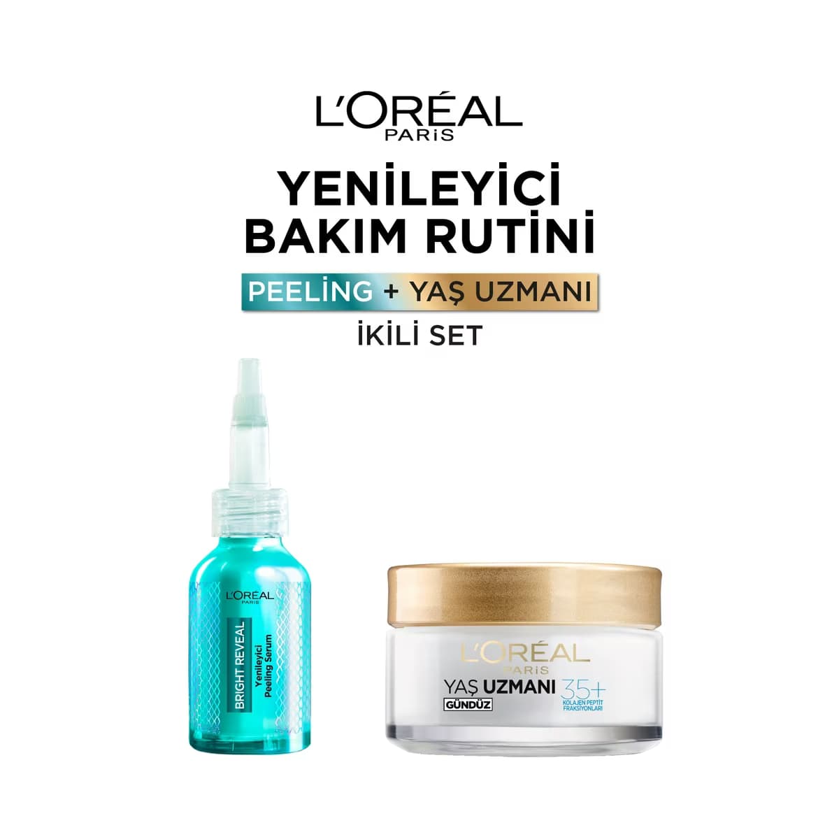 Loreal Paris Yaş Uzmanı 35+ Kırışıklık Karşıtı Nemlendirici Krem 50 ml + Bright Reveal Koyu Lekelere Karşı Yenileyici Peeling Serum 25 ml - Gratis