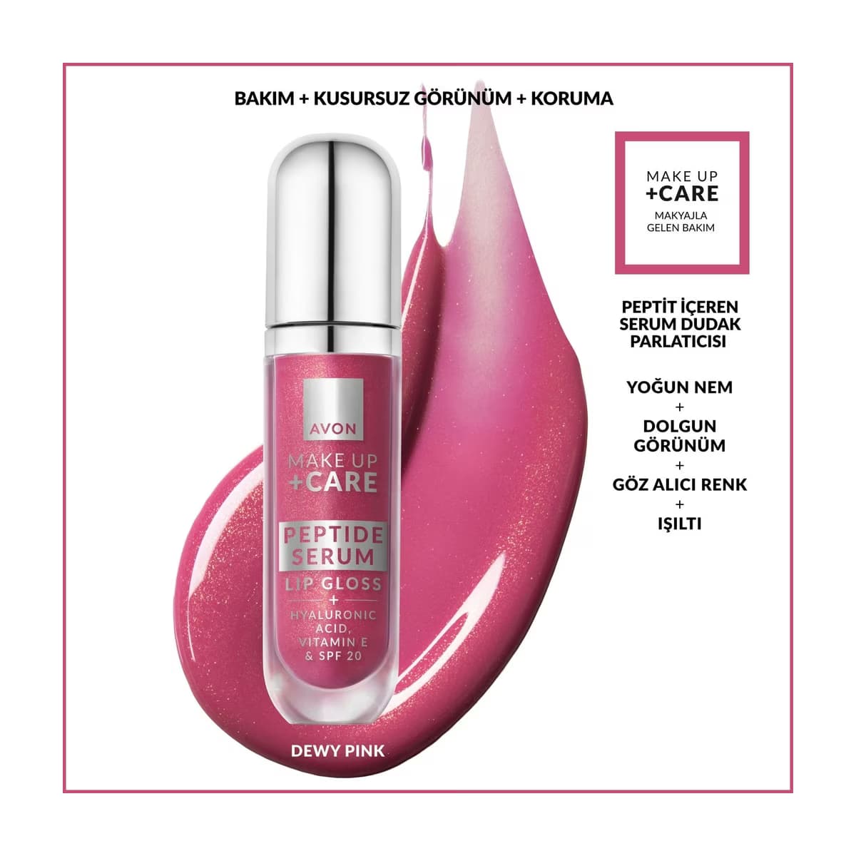 Avon Make Up +Care Peptit İçeren Serum Gloss SPF20 Dudak Parlatıcısı Dewy Pink - Gratis