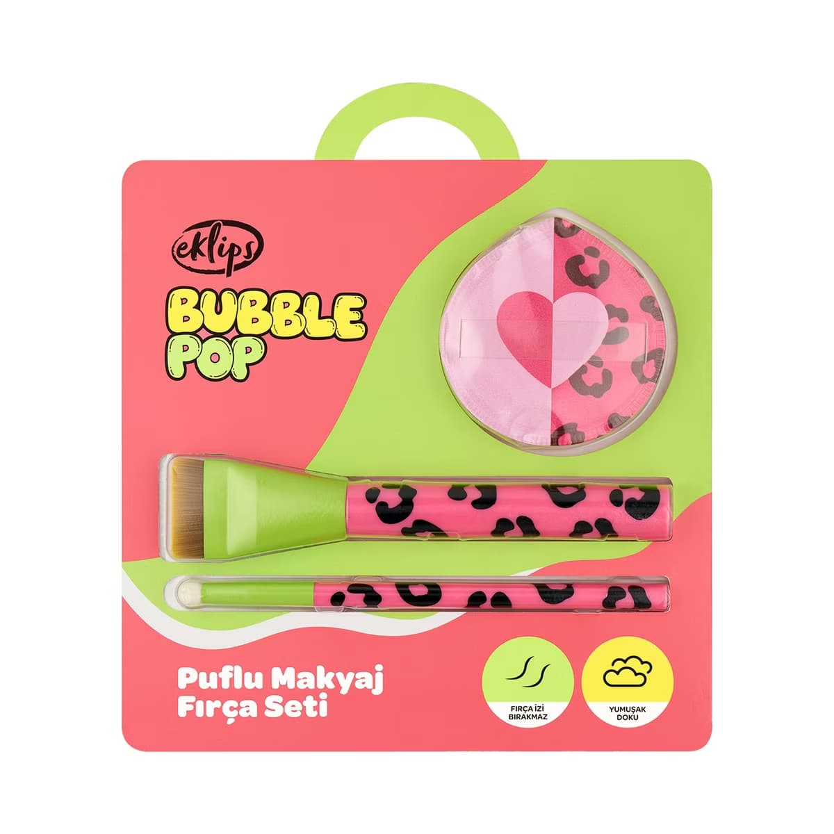 Eklips Bubblepop 2'li Makyaj Fırça Puf Seti (Kontür Fırçası + Kapatıcı Fırçası + Makyaj Pufu)