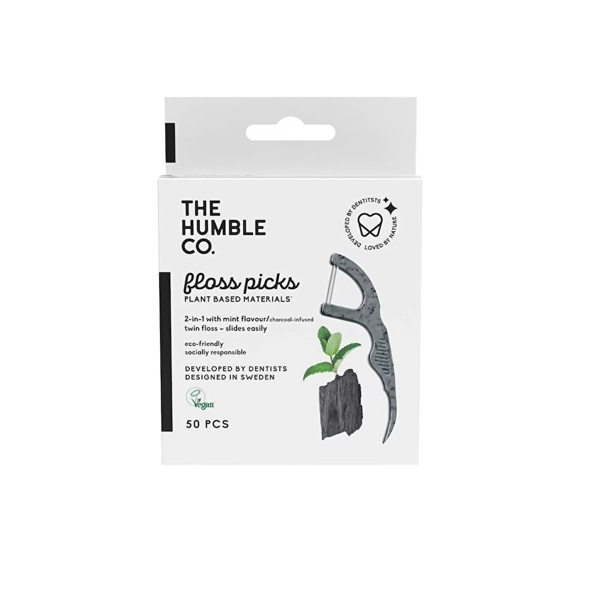Humble Brush Floss Pick Kürdanlı Diş İpi 50'li (Kömür Nane) - Gratis