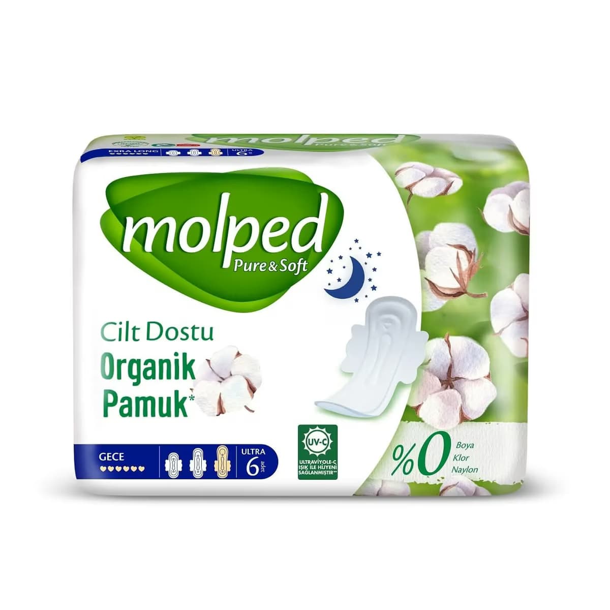 Molped Hijyenik Ped Ultra Pure & Soft Tekli Gece 6'lı