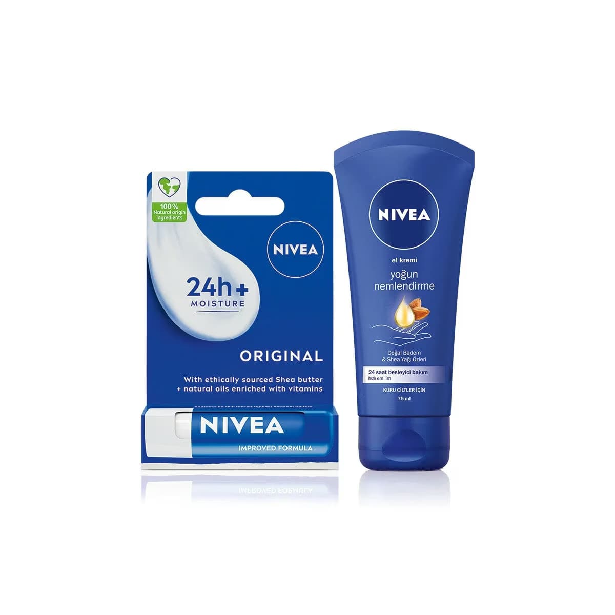 Nivea Original Care Dudak Bakım Kremi 4.8gr ve Yoğun Nemlendirici El Bakım Kremi 75 ml